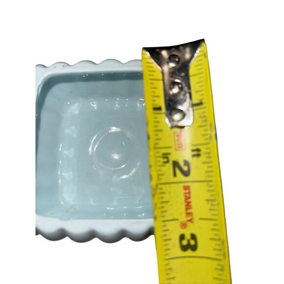 I.W. RICE Japan Porcelain Trinket Square Jewelry Box White Blue Flowers Vintage - Picture 6 of 9